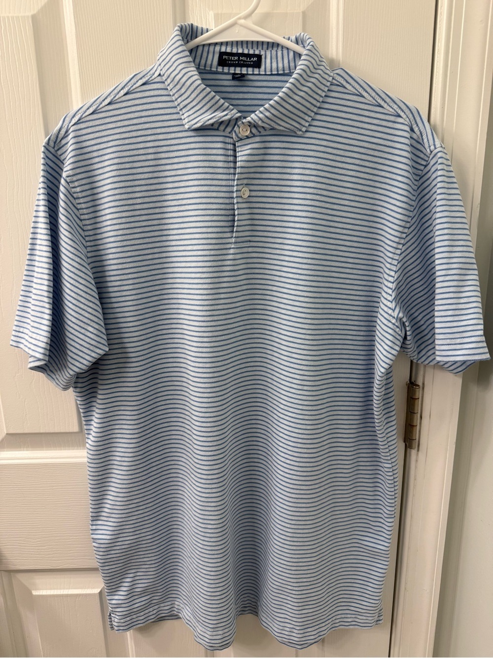 Peter Millar soft blue white striped polo